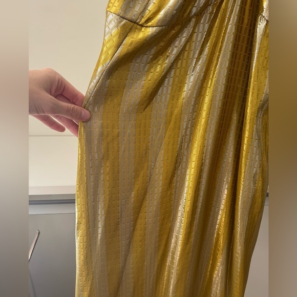 Ramy Brook- NWT Gold Stripe Metallic Cross Front Sleeveless Maxi Cocktail Dress - Picture 5 of 6
